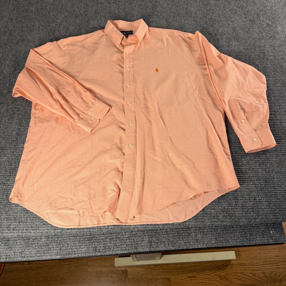 Polo Ralph Lauren Yarmouth Shirt Mens 17.5 34/35 Orange Houndstooth Cotton